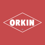 The orkin logo on a red background.