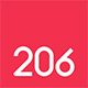 A red and white logo with the number 206 on it.