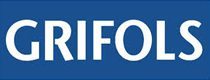 Grifols logo on a blue background.