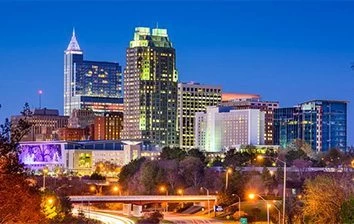 Raleigh, north carolina skyline at dusk.