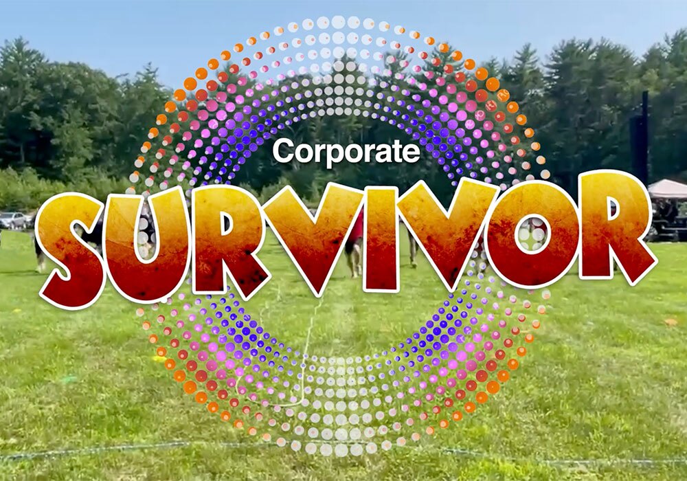 Corporate survivor logo in the middle of a field.