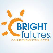 A logo featuring an orange sun drawn with brush strokes and text that reads "BRIGHT futures" in blue and "CONNECTIONS FOR SUCCESS" in orange underneath.