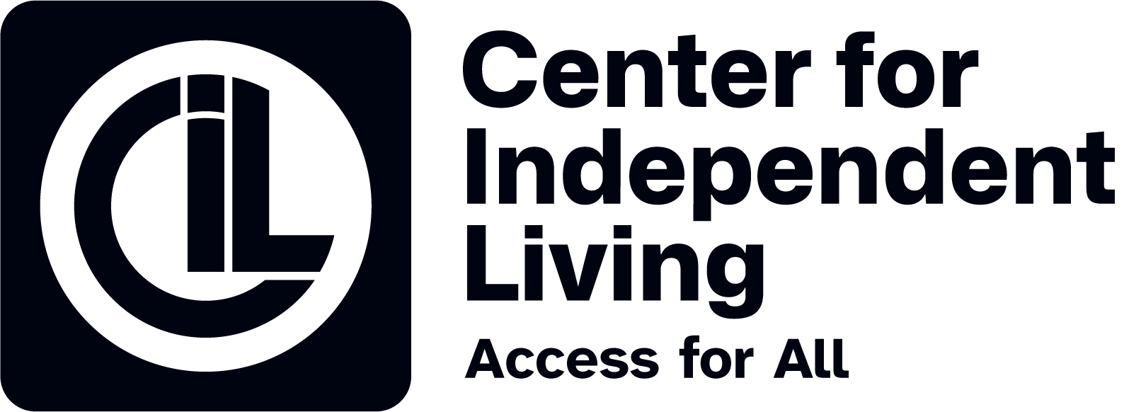 Logo of Center for Independent Living showing an abstract design of letters "C," "I," and "L" in a circle on the left side and the text "Center for Independent Living" with the tagline "Access for All" on the right.