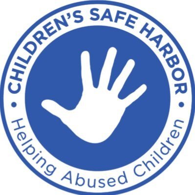 Logo of Children's Safe Harbor with a blue handprint at the center and the text "CHILDREN'S SAFE HARBOR" and "Helping Abused Children" around it.