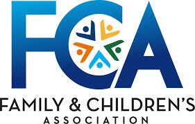Logo of the Family & Children's Association featuring the acronym FCA in blue with a multicolored star-like symbol in the center and the organization's full name below.