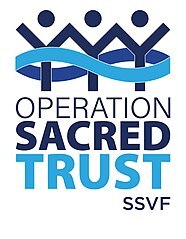Logo of Operation Sacred Trust SSVF, featuring three abstract human figures above a wavy blue line, with the organization's name below.