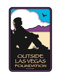 Logo of the Outside Las Vegas Foundation featuring a silhouette of a person sitting and looking at a landscape with mountains and a bird in the sky.