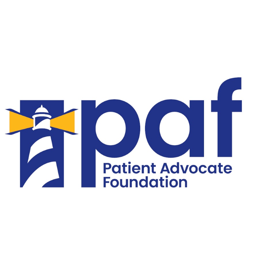 Logo of the Patient Advocate Foundation. The design includes a stylized blue lighthouse with a yellow ribbon and the acronym "paf" next to it.