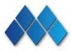A blue logo with three blue diamonds.