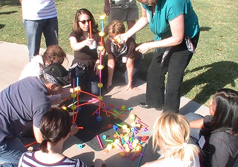 A group of people playing a game.