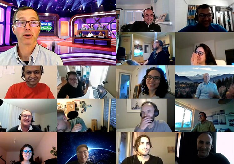 A collage of people on a video call.