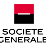 Societe generale logo displayed at corporate events in NYC on a black background.