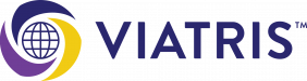 Viatris logo featuring a stylized globe surrounded by swirling purple and yellow shapes, with the company name "VIATRIS" in bold blue letters.