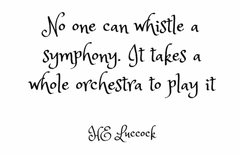 No one whistles a symphony it takes a whole orchestra to play it.