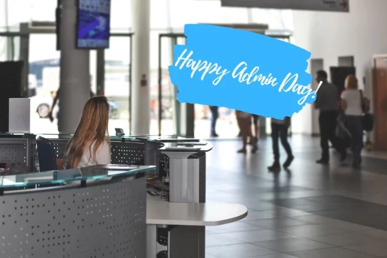 On Admin Professional Day, a woman stands at the counter at an airport, efficiently tending to the needs of travelers with expert precision.