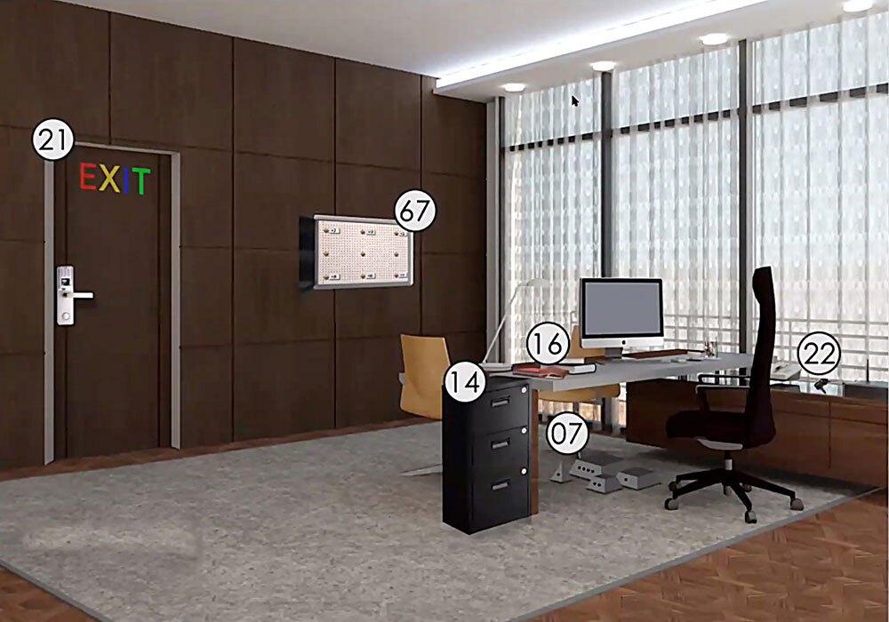 A room with a desk and a computer.