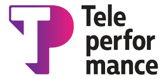 Tele performance logo on a black background.
