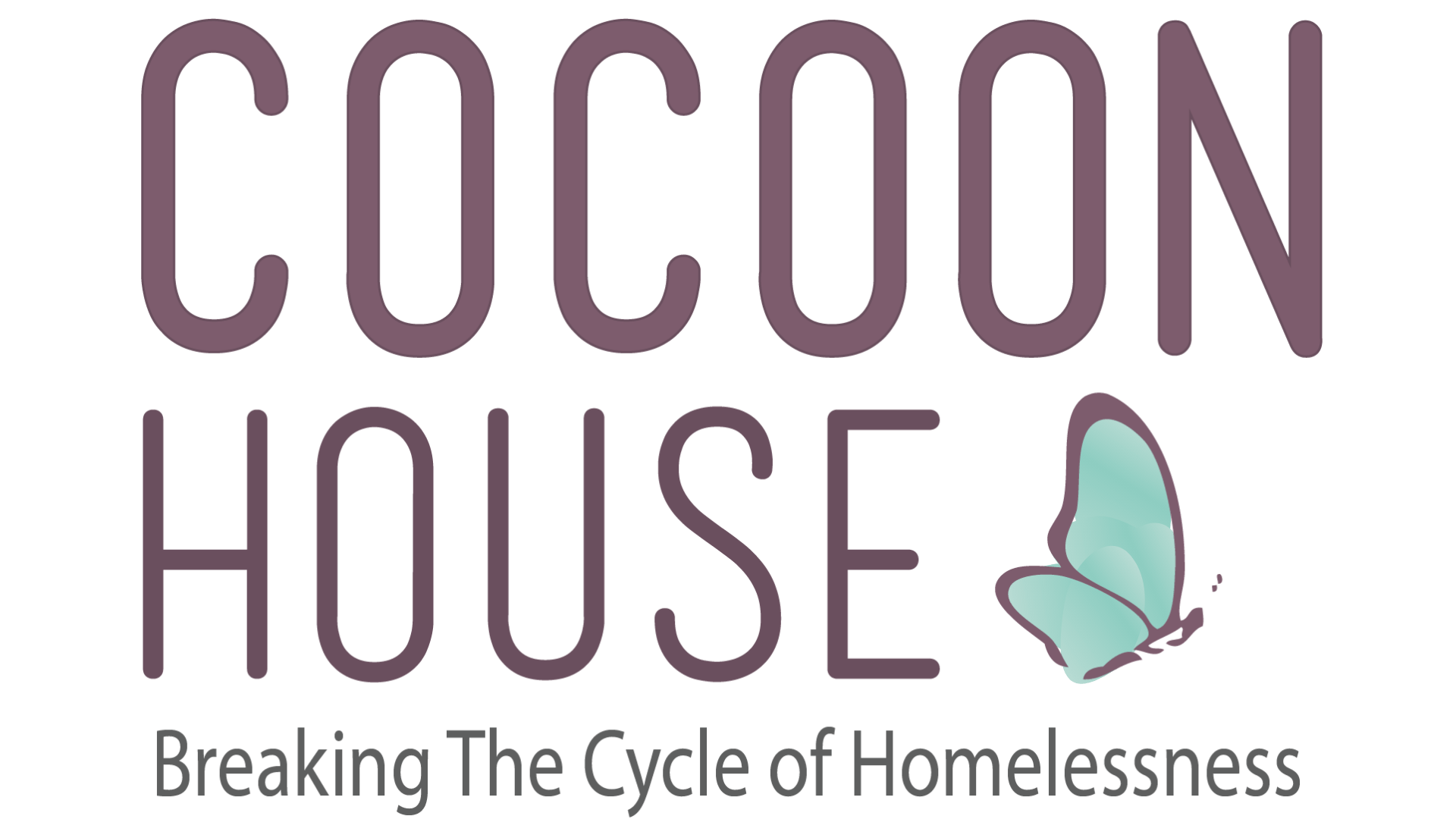 Logo with the text "Cocoon House" above a butterfly icon and the slogan "Breaking The Cycle of Homelessness" beneath.