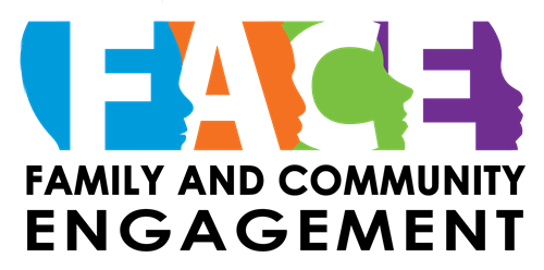 Text "TEACH" in uppercase letters, each letter filled with silhouettes of faces in blue, orange, green, and purple colors. Black text below reads, "Together, Educators, Administrators, Community, and Home".