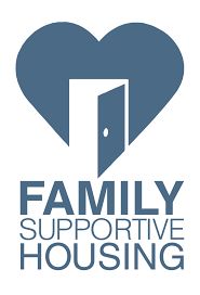 Blue heart-shaped logo with an open door inside. Below, the text reads "Family Supportive Housing.