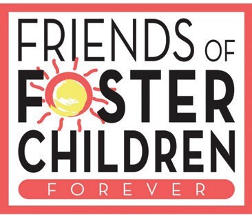 Logo of "Friends of Foster Children Forever" featuring bold text and a sun graphic.