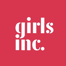 Logo that reads "girls inc." in white bold letters against a red background.