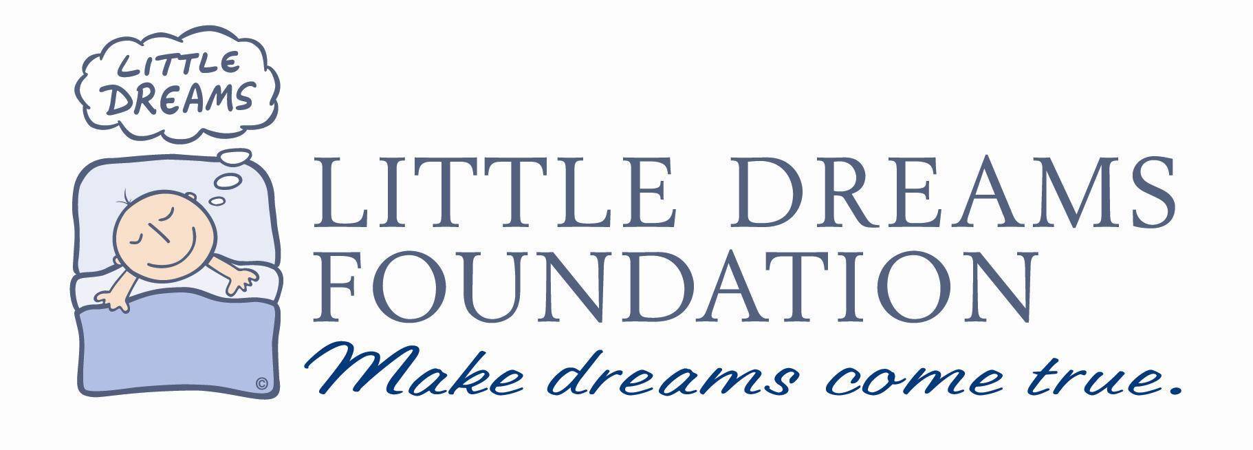Logo of Little Dreams Foundation, featuring a cartoon child sleeping with "Little Dreams" above their head and the tagline "Make dreams come true" below the organization's name.