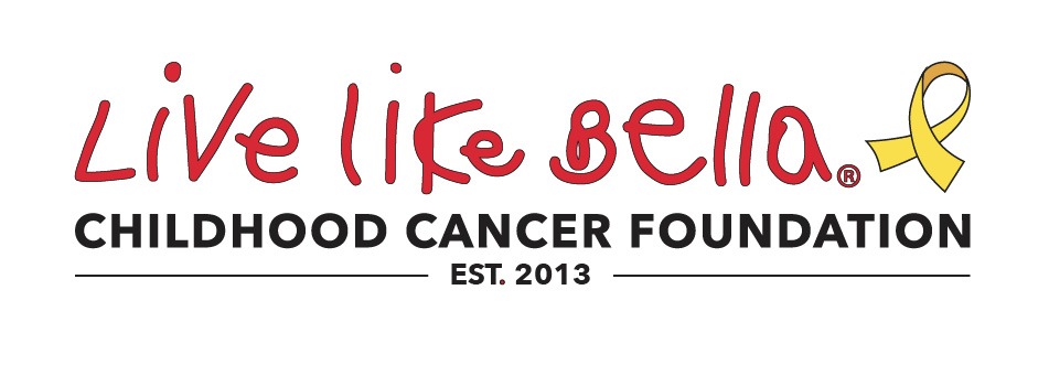 Logo of Live Like Bella Childhood Cancer Foundation established in 2013 with a yellow awareness ribbon on the right.