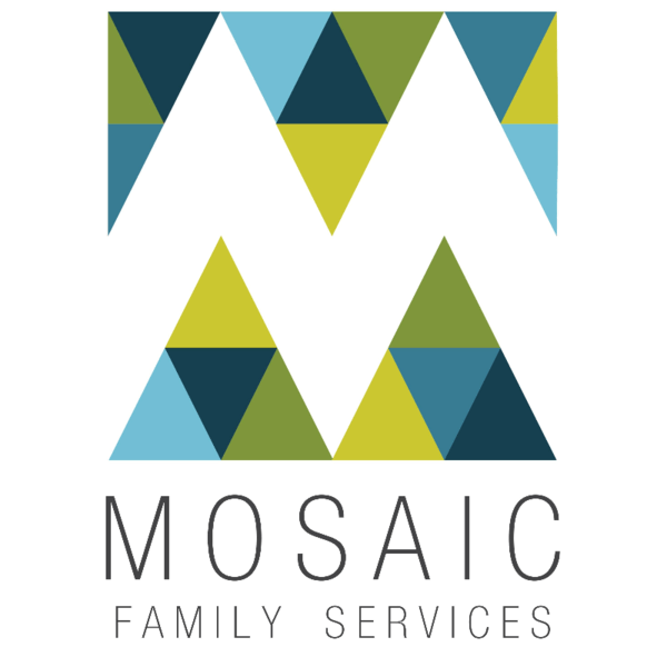 A logo with colorful geometric triangles forming an 'M' shape above the text "MOSAIC FAMILY SERVICES".