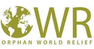Logo of Orphan World Relief showing a green globe on the left, followed by the letters "WR", with "Orphan World Relief" written below in green.