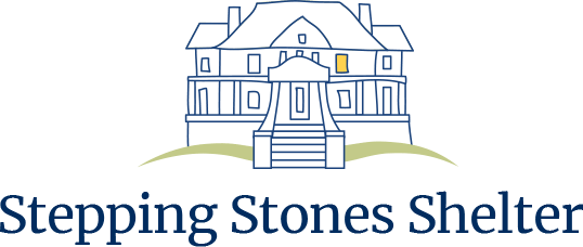 Logo depicting a multi-story house with the text "Stepping Stones Shelter" below it.