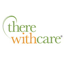 The image shows the "there with care" logo, with "there" in green and "with care" in orange, and a stylized green swirl around the "t" in "there".