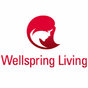 Logo of Wellspring Living, featuring a red silhouette of a woman's face in profile and the text "Wellspring Living" below.