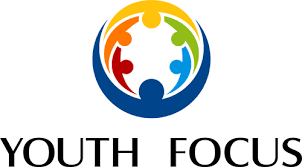 Logo for Youth Focus featuring a circle of multicolored figures holding hands, with blue text "YOUTH FOCUS" below.